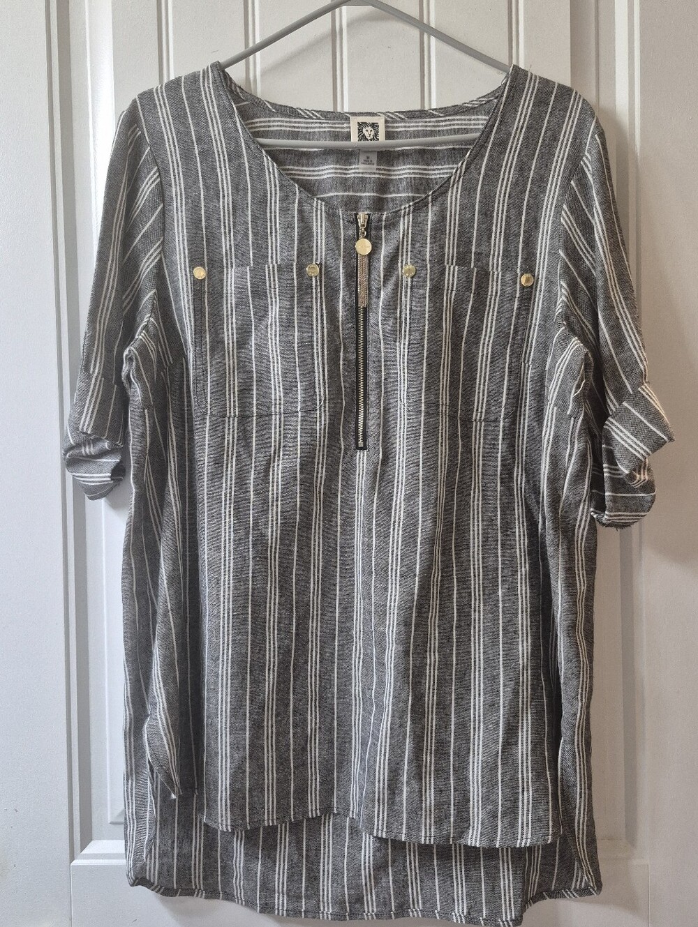 Womens Anne Klein Striped Tunic Blouse Sz Medium